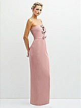 Side View Thumbnail - Rose - PANTONE Rose Quartz Rhinestone Bow Trimmed Peek-a-Boo Deep-V Maxi Dress with Pencil Skirt