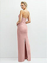 Rear View Thumbnail - Rose - PANTONE Rose Quartz Rhinestone Bow Trimmed Peek-a-Boo Deep-V Maxi Dress with Pencil Skirt