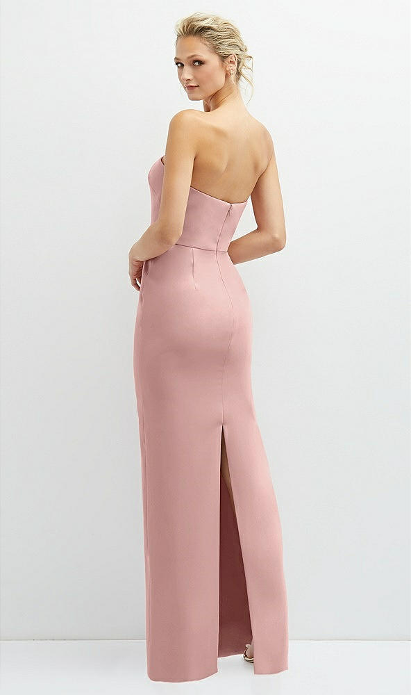 Back View - Rose - PANTONE Rose Quartz Rhinestone Bow Trimmed Peek-a-Boo Deep-V Maxi Dress with Pencil Skirt