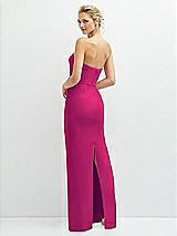 Rear View Thumbnail - Think Pink Rhinestone Bow Trimmed Peek-a-Boo Deep-V Maxi Dress with Pencil Skirt