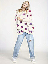 Side View Thumbnail - Ivory Cozy Pink & Purple Ombre Heart Cardigan Sweater