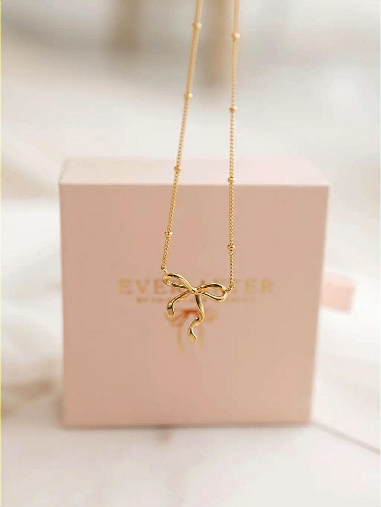 Back View - Gold Gold Bow Necklace - 20 inch