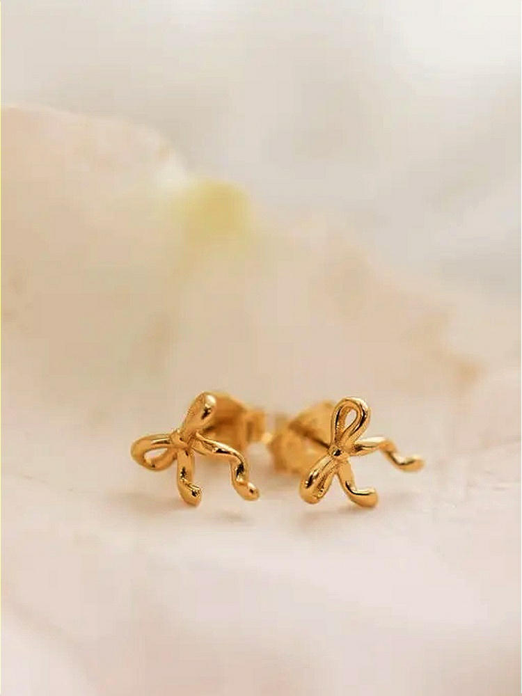 Back View - Gold Gold Mini Bow Stud Earrings