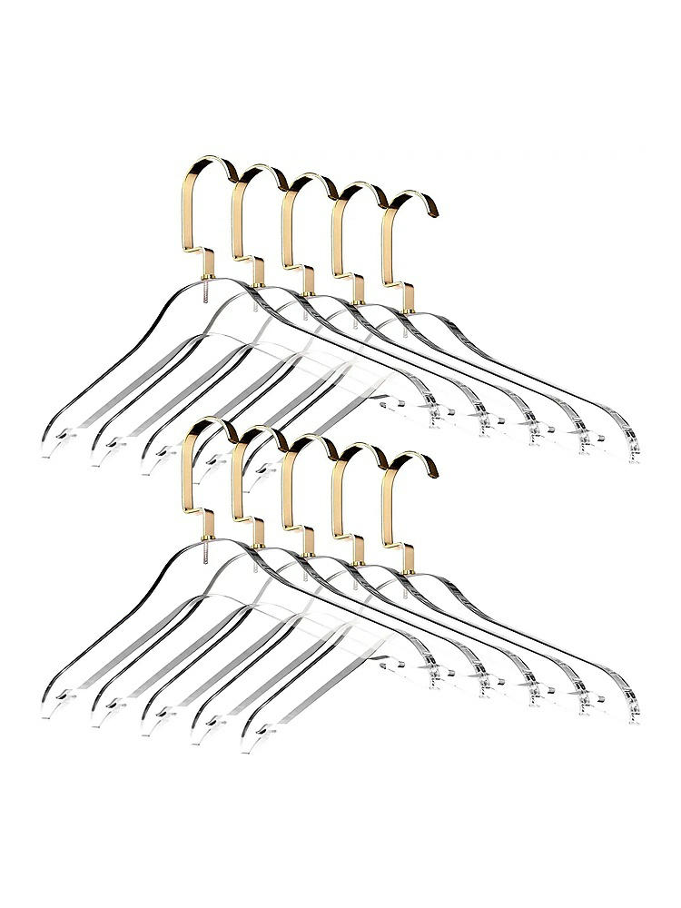 Back View - Clear Clear Acrylic Clothes Hanger Set of 10 with Gold-Tone Hooks