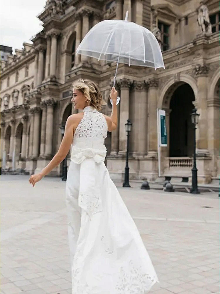 Front View - Neutral Clear Bubble Umbrella for Weddings