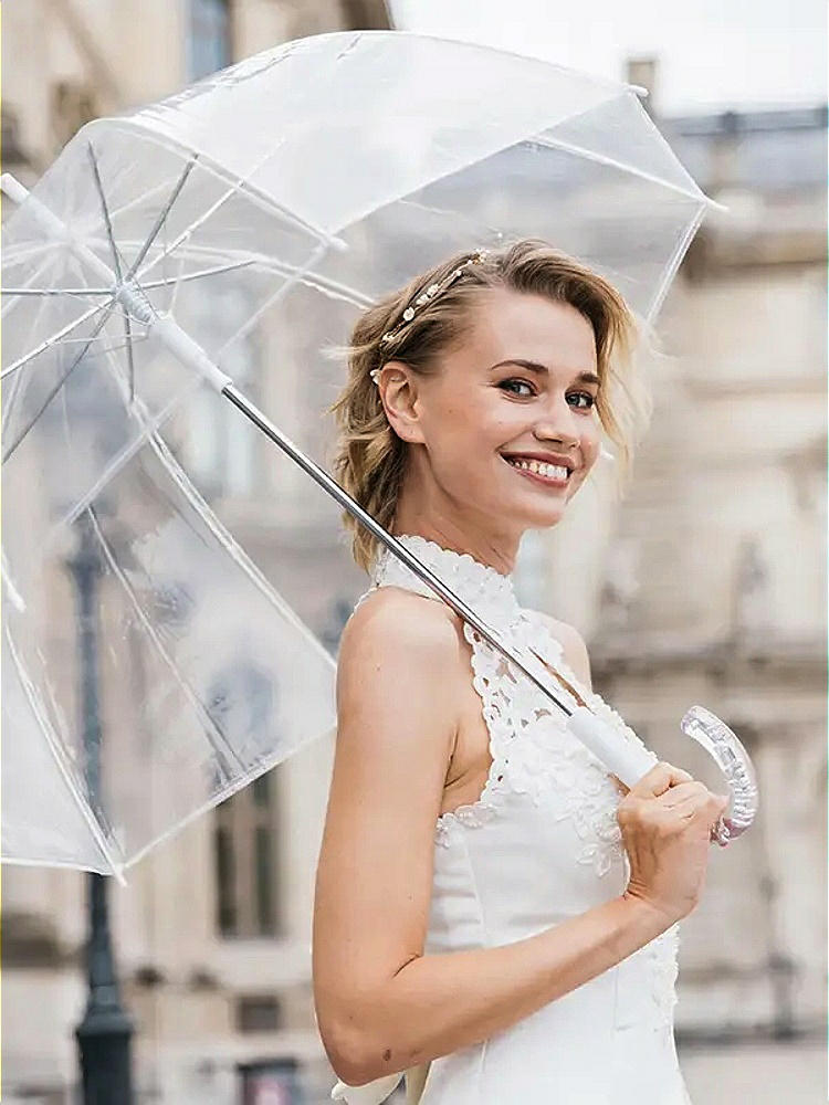 Back View - Neutral Clear Bubble Umbrella for Weddings