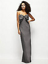 Front View Thumbnail - Caviar Gray Strapless Satin Column Maxi Dress with Oversized Handcrafted Bow
