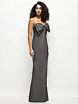 Side View Thumbnail - Caviar Gray Strapless Satin Column Maxi Dress with Oversized Handcrafted Bow