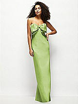 Front View Thumbnail - Mojito Strapless Satin Column Maxi Dress with Oversized Handcrafted Bow