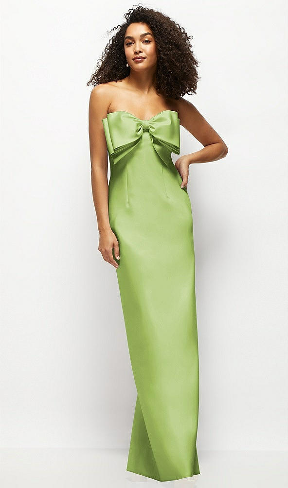 Front View - Mojito Strapless Satin Column Maxi Dress with Oversized Handcrafted Bow
