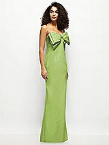 Side View Thumbnail - Mojito Strapless Satin Column Maxi Dress with Oversized Handcrafted Bow