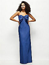 Alt View 1 Thumbnail - Classic Blue Strapless Satin Column Maxi Dress with Oversized Handcrafted Bow