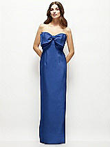 Alt View 2 Thumbnail - Classic Blue Strapless Satin Column Maxi Dress with Oversized Handcrafted Bow