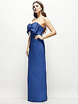 Alt View 3 Thumbnail - Classic Blue Strapless Satin Column Maxi Dress with Oversized Handcrafted Bow