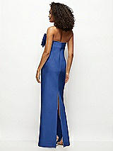 Rear View Thumbnail - Classic Blue Strapless Satin Column Maxi Dress with Oversized Handcrafted Bow