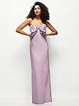 Alt View 1 Thumbnail - Suede Rose Strapless Satin Column Maxi Dress with Oversized Handcrafted Bow