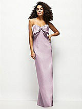 Front View Thumbnail - Suede Rose Strapless Satin Column Maxi Dress with Oversized Handcrafted Bow
