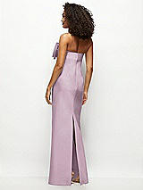Rear View Thumbnail - Suede Rose Strapless Satin Column Maxi Dress with Oversized Handcrafted Bow