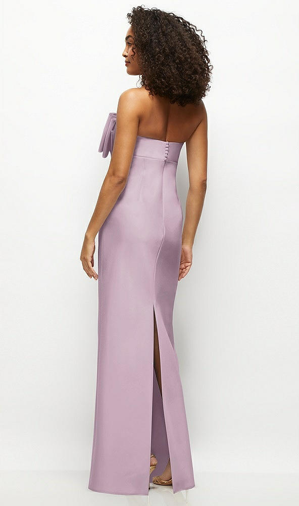 Back View - Suede Rose Strapless Satin Column Maxi Dress with Oversized Handcrafted Bow