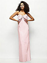 Alt View 1 Thumbnail - Ballet Pink Strapless Satin Column Maxi Dress with Oversized Handcrafted Bow