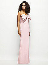 Side View Thumbnail - Ballet Pink Strapless Satin Column Maxi Dress with Oversized Handcrafted Bow
