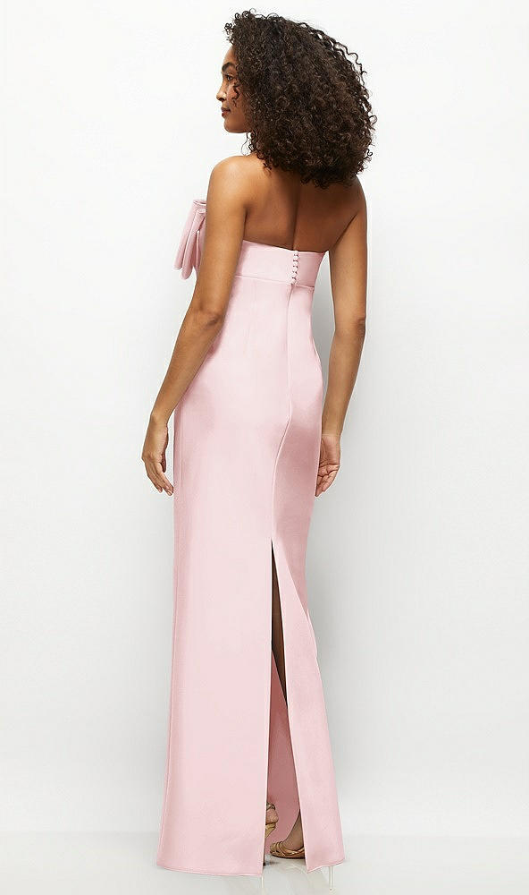 Back View - Ballet Pink Strapless Satin Column Maxi Dress with Oversized Handcrafted Bow