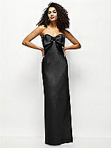 Alt View 1 Thumbnail - Black Strapless Satin Column Maxi Dress with Oversized Handcrafted Bow
