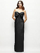 Alt View 2 Thumbnail - Black Strapless Satin Column Maxi Dress with Oversized Handcrafted Bow