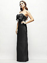 Alt View 3 Thumbnail - Black Strapless Satin Column Maxi Dress with Oversized Handcrafted Bow