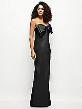 Side View Thumbnail - Black Strapless Satin Column Maxi Dress with Oversized Handcrafted Bow