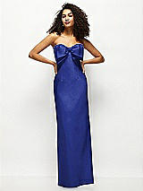 Alt View 1 Thumbnail - Cobalt Blue Strapless Satin Column Maxi Dress with Oversized Handcrafted Bow