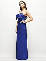 Alt View 3 Thumbnail - Cobalt Blue Strapless Satin Column Maxi Dress with Oversized Handcrafted Bow