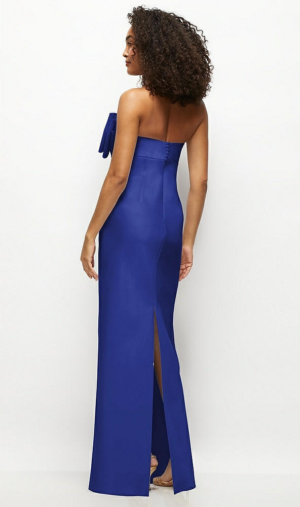 Back View - Cobalt Blue Strapless Satin Column Maxi Dress with Oversized Handcrafted Bow
