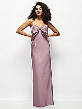 Alt View 1 Thumbnail - Dusty Rose Strapless Satin Column Maxi Dress with Oversized Handcrafted Bow
