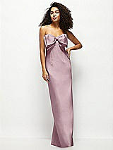 Front View Thumbnail - Dusty Rose Strapless Satin Column Maxi Dress with Oversized Handcrafted Bow