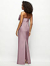Rear View Thumbnail - Dusty Rose Strapless Satin Column Maxi Dress with Oversized Handcrafted Bow