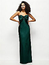 Alt View 1 Thumbnail - Evergreen Strapless Satin Column Maxi Dress with Oversized Handcrafted Bow