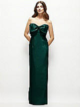 Alt View 2 Thumbnail - Evergreen Strapless Satin Column Maxi Dress with Oversized Handcrafted Bow