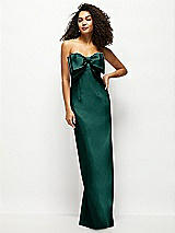 Front View Thumbnail - Evergreen Strapless Satin Column Maxi Dress with Oversized Handcrafted Bow
