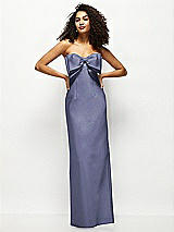 Alt View 1 Thumbnail - French Blue Strapless Satin Column Maxi Dress with Oversized Handcrafted Bow