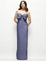 Alt View 2 Thumbnail - French Blue Strapless Satin Column Maxi Dress with Oversized Handcrafted Bow