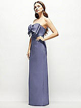 Alt View 3 Thumbnail - French Blue Strapless Satin Column Maxi Dress with Oversized Handcrafted Bow