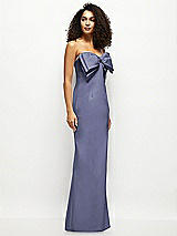 Side View Thumbnail - French Blue Strapless Satin Column Maxi Dress with Oversized Handcrafted Bow