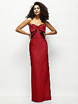 Alt View 1 Thumbnail - Garnet Strapless Satin Column Maxi Dress with Oversized Handcrafted Bow