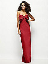 Front View Thumbnail - Garnet Strapless Satin Column Maxi Dress with Oversized Handcrafted Bow