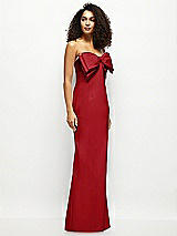 Side View Thumbnail - Garnet Strapless Satin Column Maxi Dress with Oversized Handcrafted Bow