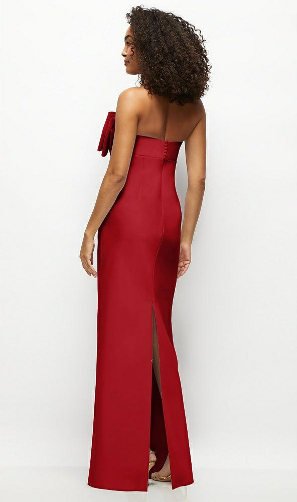 Back View - Garnet Strapless Satin Column Maxi Dress with Oversized Handcrafted Bow