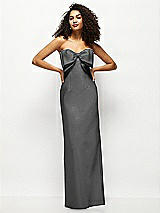 Alt View 1 Thumbnail - Gunmetal Strapless Satin Column Maxi Dress with Oversized Handcrafted Bow