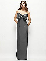 Alt View 2 Thumbnail - Gunmetal Strapless Satin Column Maxi Dress with Oversized Handcrafted Bow