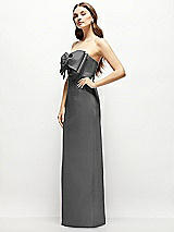 Alt View 3 Thumbnail - Gunmetal Strapless Satin Column Maxi Dress with Oversized Handcrafted Bow